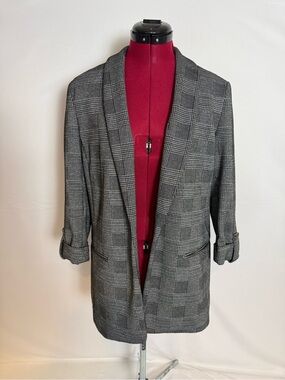 Anne Klein Blazer Women Size Medium Black & Gray Metallic 3/4 Sleeve Open Front